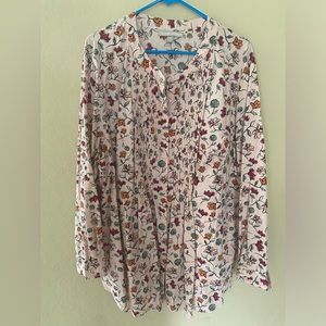 Woman Within | Pink Floral Pin Tucked Shirt